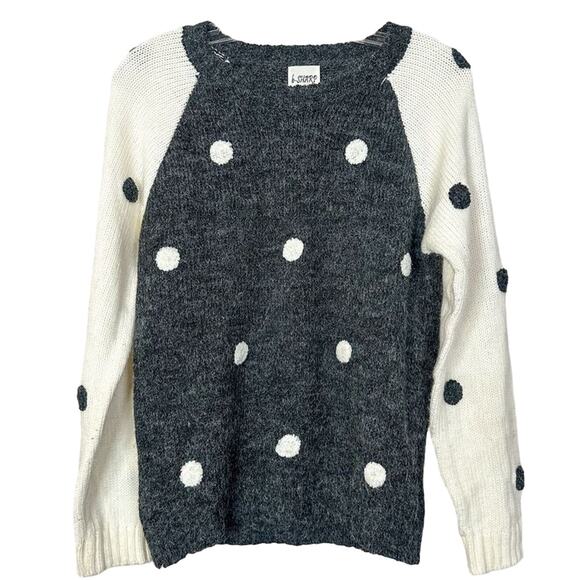 B-Sharp Women's Long-Sleeve Scoop Neck Polka Dot Sweater Gray & Cream Small - Picture 1 of 9